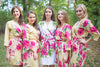 Light Yellow Large Fuchsia Floral Blossoms Robes for bridesmaids | Getting Ready Bridal Robes