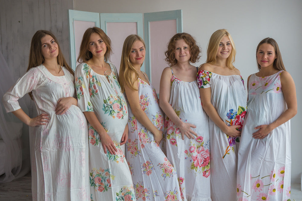 Mommies in White Floral Night Gowns