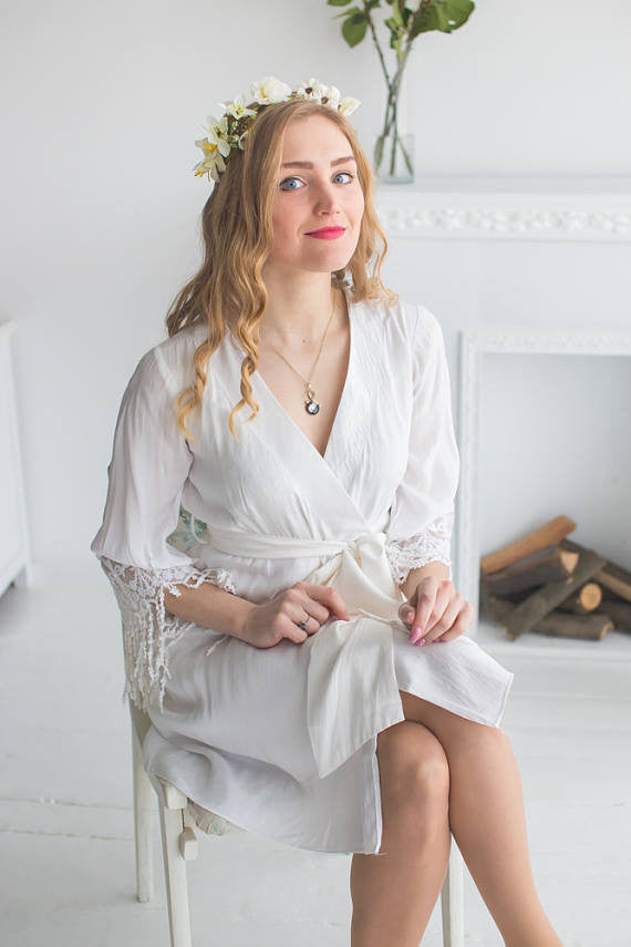 Lace Trimmed Bridal Robe from my Paris Inspirations Collection - Long Lace Tassels Cuffs