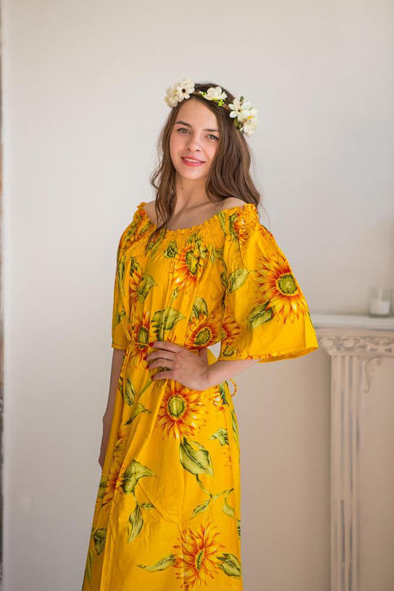 Yellow Sunflower off the shoulder Maxi Dress