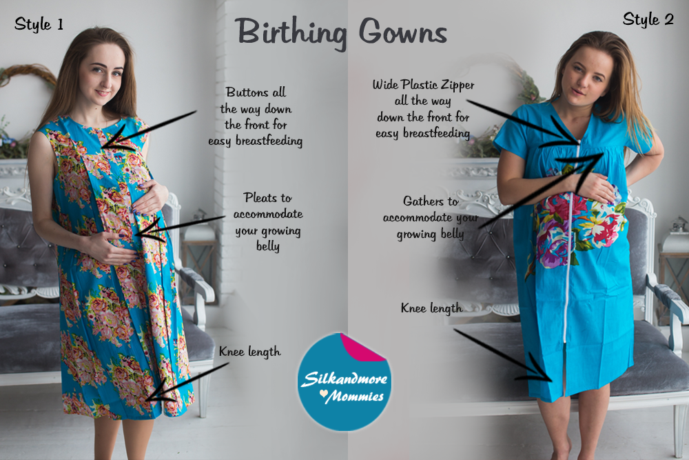 Blue Floral Birthing Gowns