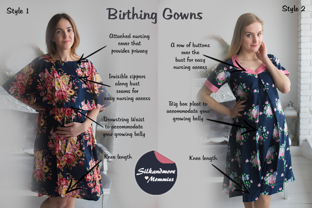 Navy Blue Floral Birthing Gowns