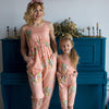 Set of 2 Baby Mommy Matching Off Shoulder Jumpsuits - Peach Dreamy Angel Song Pattern 