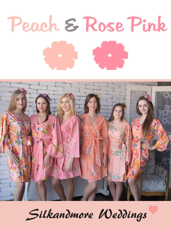 Peach and Rose Pink Wedding Color Robes - Premium Rayon Collection
