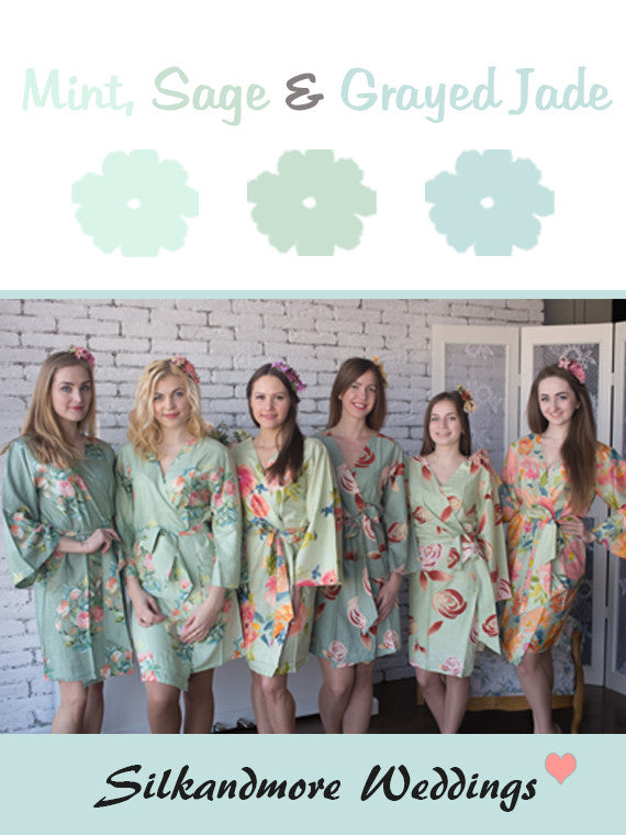 Mint, Sage and Grayed Jade Wedding Color Robes Premium Rayon Collect