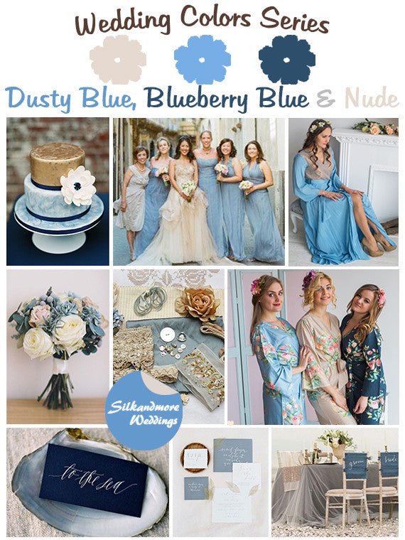 Dusty Blue, Blueberry Blue and Nude Wedding Color Palette