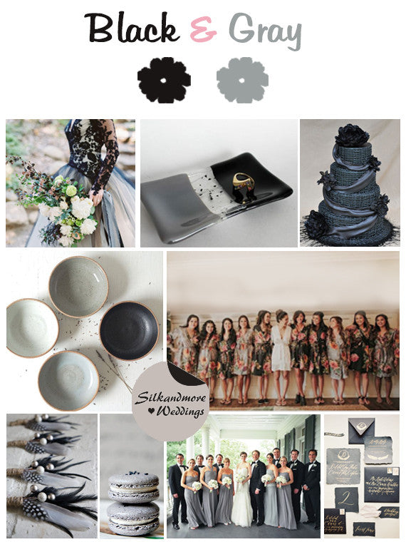 Black and Gray Wedding Color Bridesmaids Robes