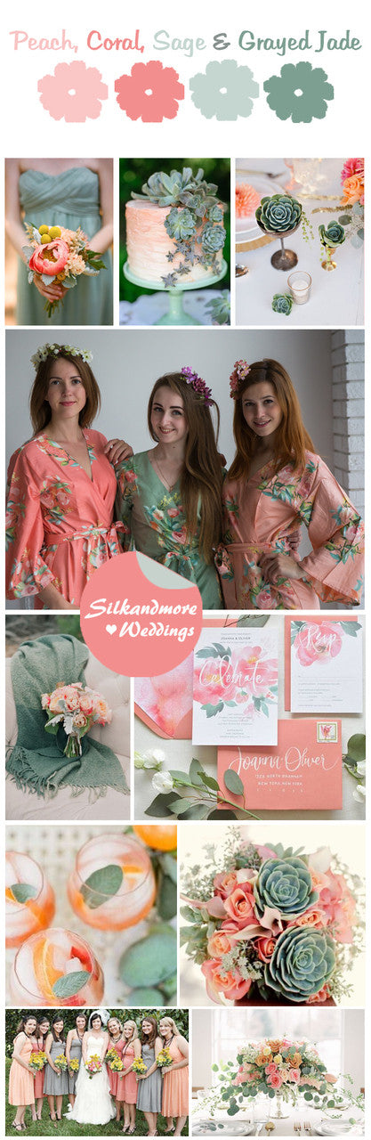 Peach, Coral, Sage and Grayed Jade Wedding Color Palette 