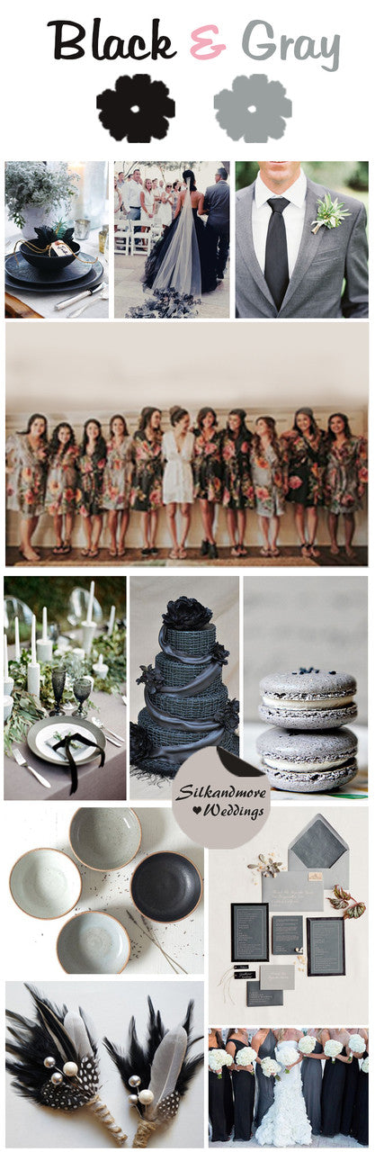 Black and Gray Wedding Color Bridesmaids Robes