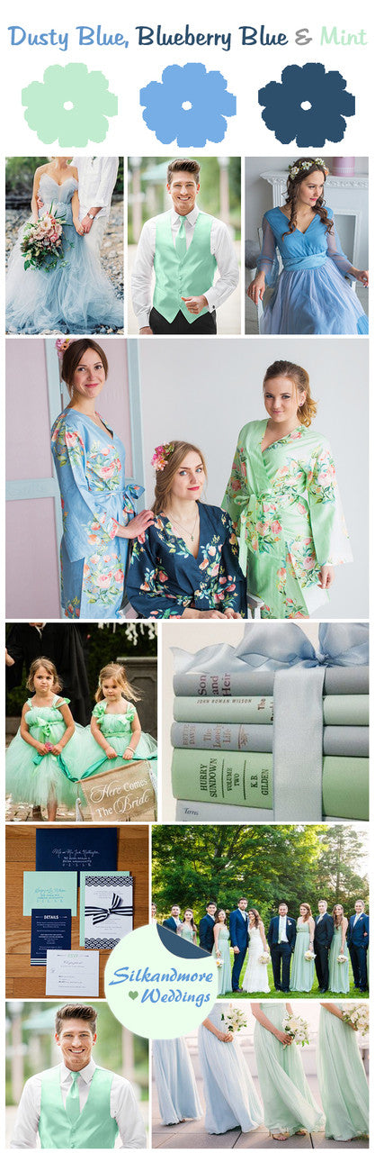Dusty Blue, Blueberry Blue and Mint Wedding Color Robes- Premium Rayon Collection 