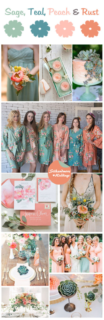 Sage, Teal, Peach and Rust Wedding Color Robes - Premium Rayon Collection