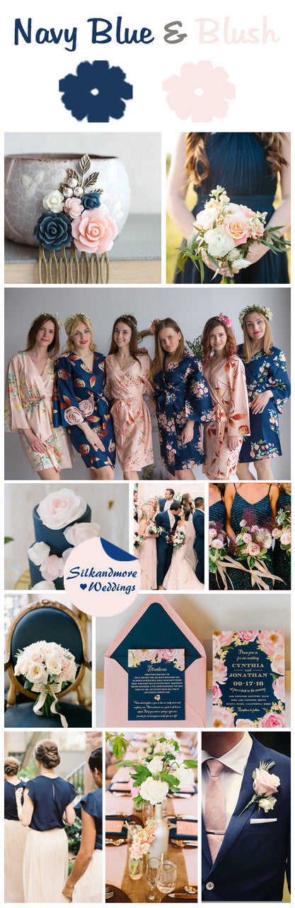 Navy Blue and Blush Wedding Color Robes- Premium Rayon Collection