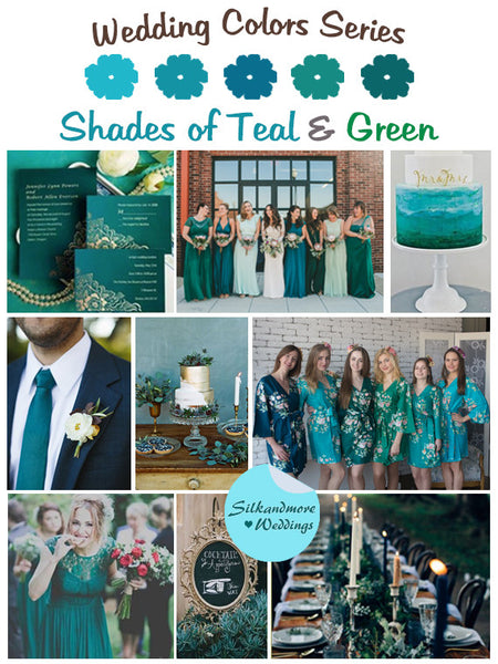 Shades of Teal and Green Wedding Color Palette robesbysilkandmore Shades of Teal and Green Wedding Color Palette robesbysilkandmore