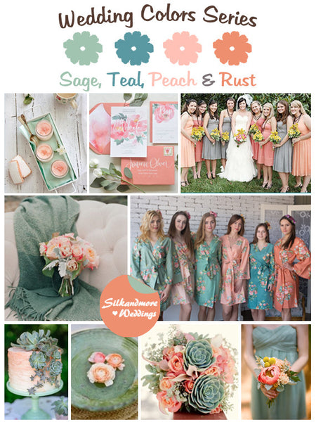 Sage, Teal, Peach and Rust Wedding Color Palette – robesbysilkandmore