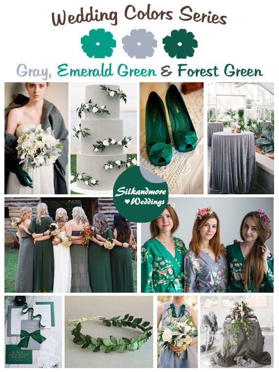 Gray, Emerald and Forest Green Wedding Color Palette robesbysilkandmore