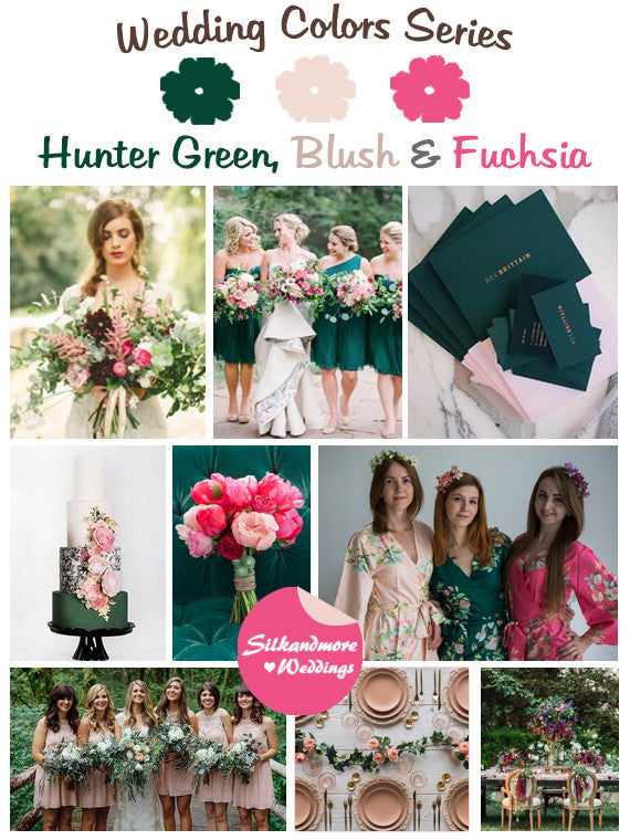Hunter Green, Blush and Fuchsia Wedding Color Palette robesbysilkandmore Hunter Green, Blush and Fuchsia Wedding Color Palette robesbysilkandmore