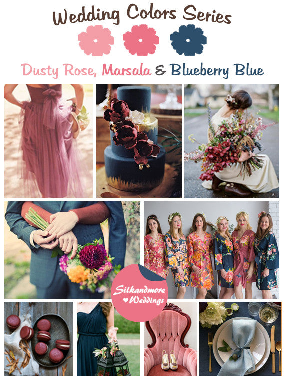 Marsala, Dusty Rose and Blueberry Blue  Wedding Colors Palette
