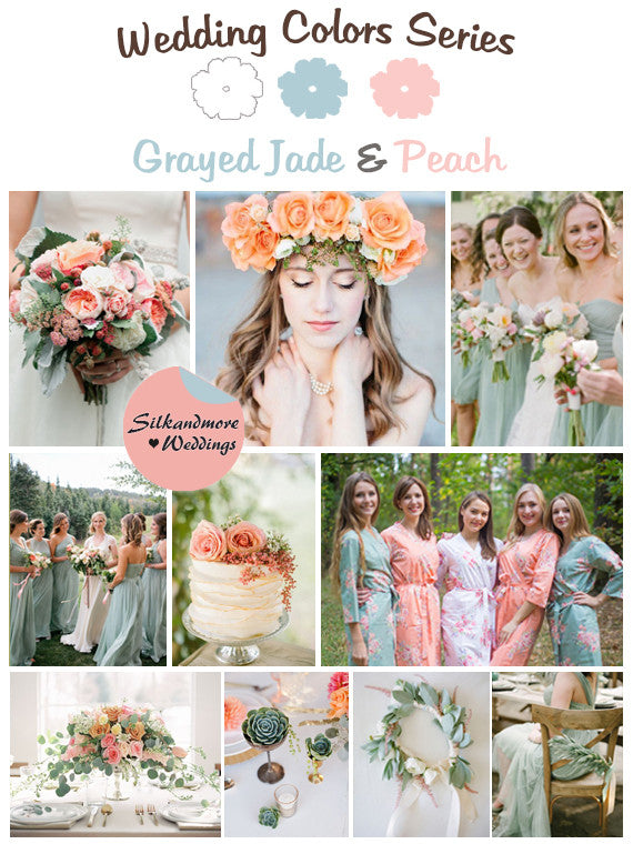 Grayed Jade and Peach Wedding Color Palette robesbysilkandmore Grayed Jade and Peach Wedding Color Palette robesbysilkandmore