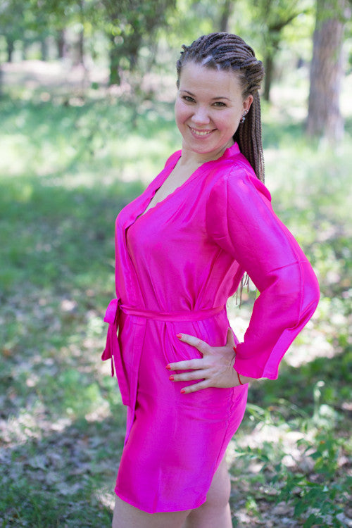 Plain Silk Robes for bridesmaids - Solid Magenta Color | Getting Ready Bridal Robes