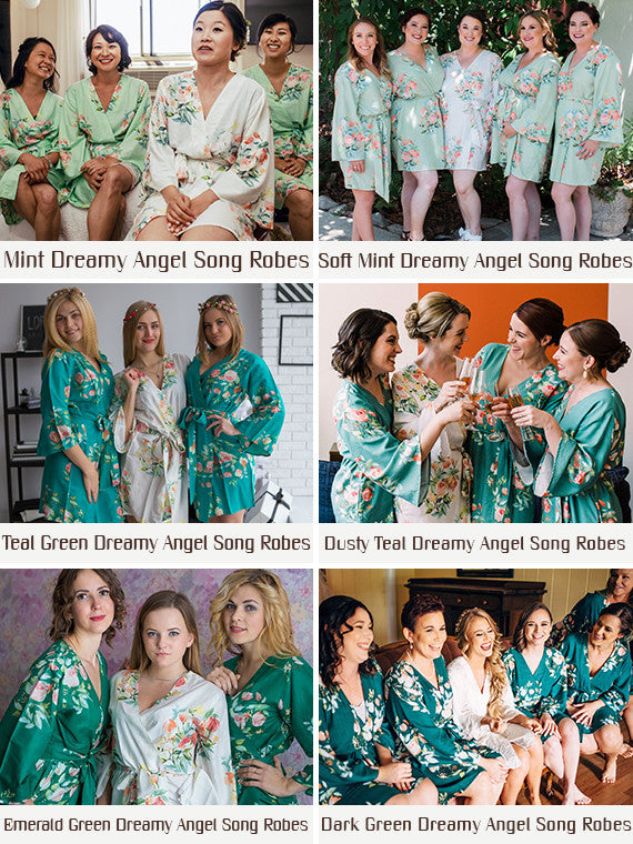 Dreamy Angel Song Pattern- Premium Teal Green Bridesmaids  Wedding Robes