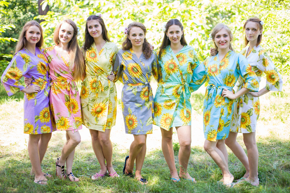 Mismatched Sunflower Sweet Robes in soft tones – robesbysilkandmore