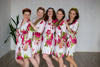 White Large Fuchsia Floral Blossoms Robes for bridesmaids | Getting Ready Bridal Robes
