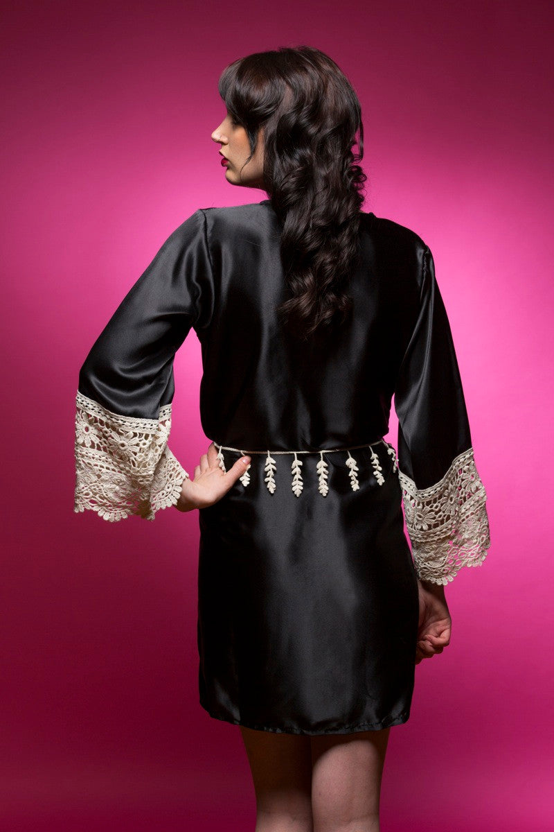 Black Silk Lace Bridesmaids Robe