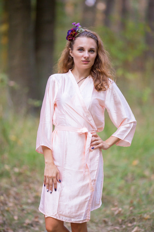 Plain Silk Robes for bridesmaids - Solid Blush Peach Color | Getting Ready Bridal Robes