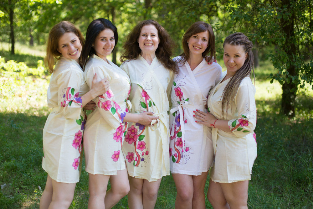 Light Yellow Swirly Floral Vine Robes for bridesmaids