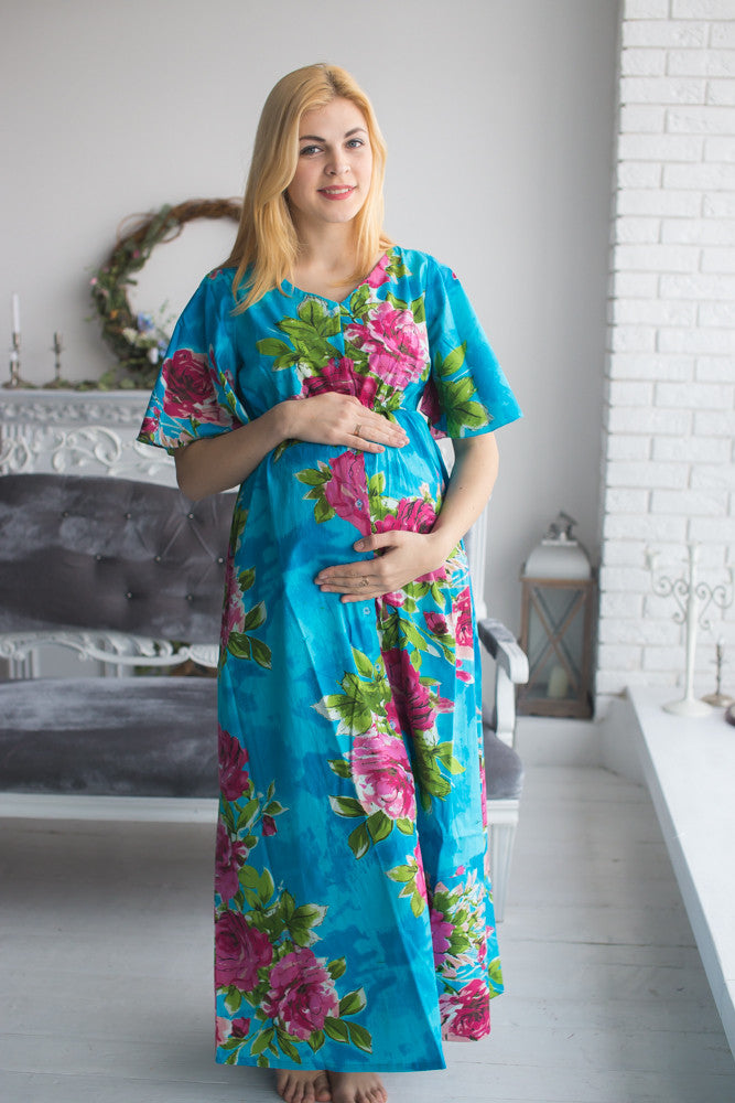 Mommies in Blue Maternity Caftans
