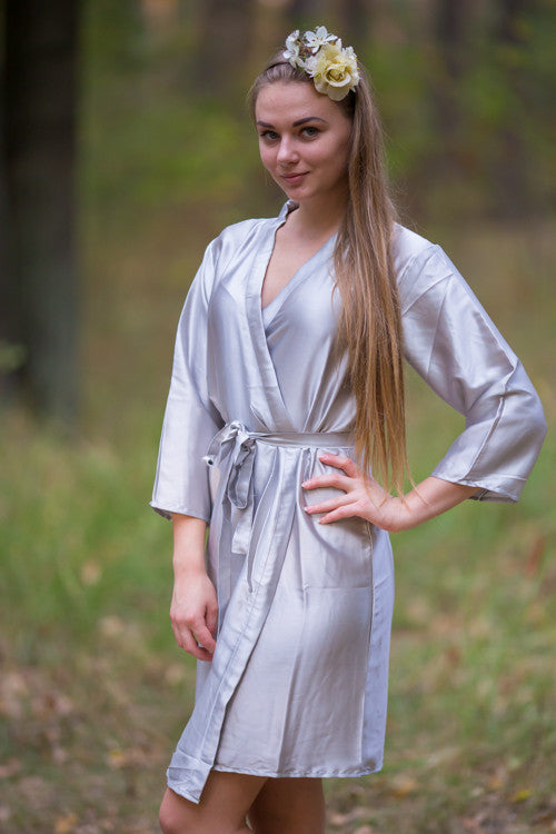 Plain Silk Robes for bridesmaids - Solid Silver Color | Getting Ready Bridal Robes