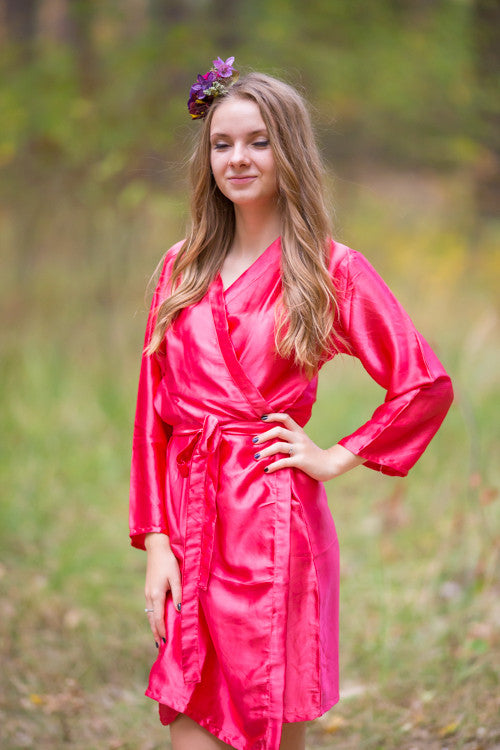 Plain Silk Robes for bridesmaids - Solid Rose Pink Color | Getting Ready Bridal Robes