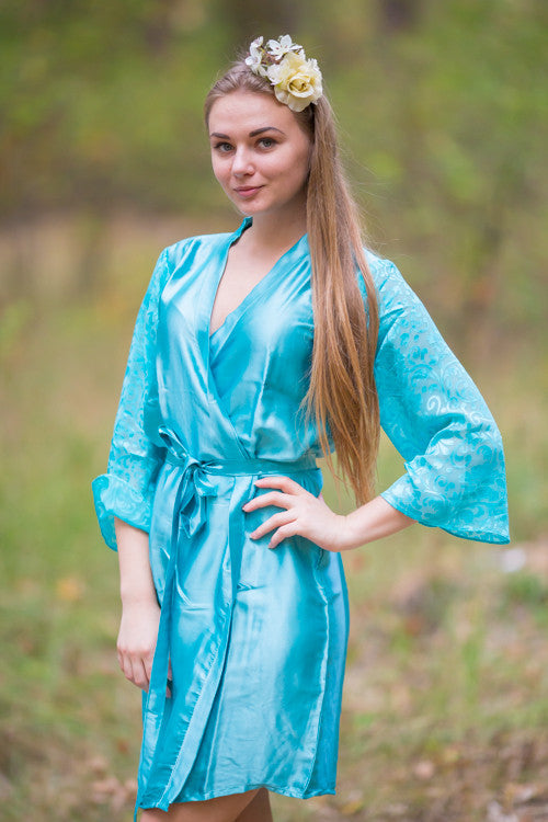 Blue Luxurious Silk Robe with Silk Chiffon Devore Sleeves