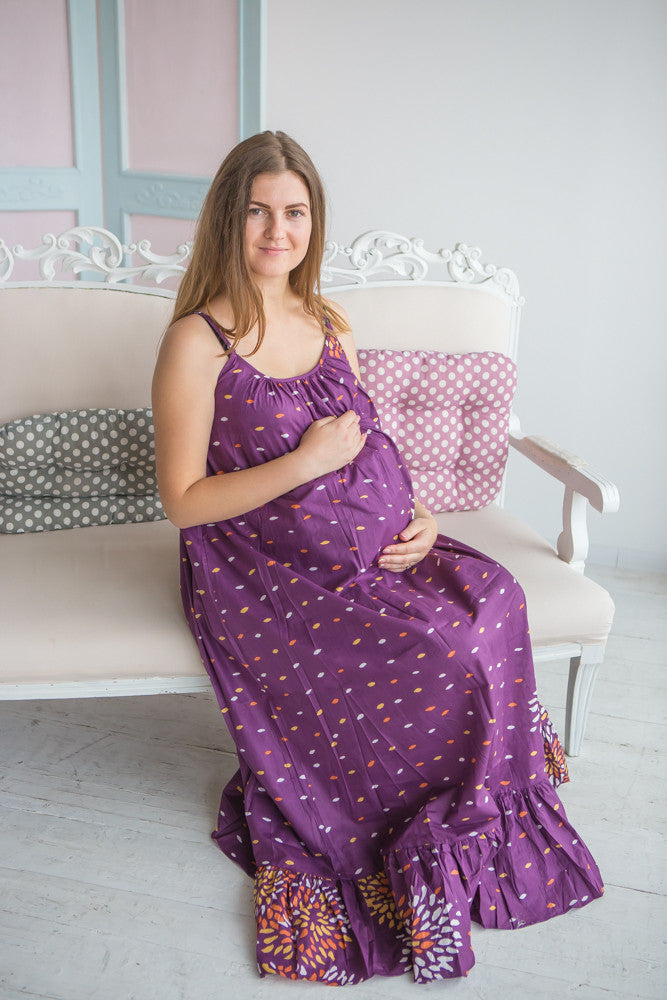 Mommies in Eggplant Floral Night Gowns 