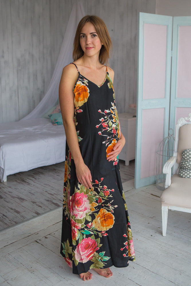 Mommies in Black Floral Night Gowns
