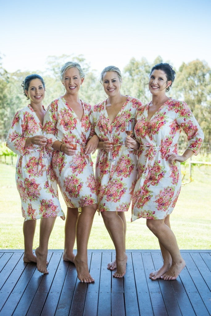 Bridesmaids Robes - White Floral Posy Pattern