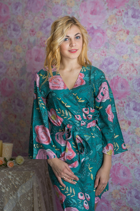 Whimsical Giggle Pattern- Premium Dusty Teal Bridesmaids Robes