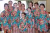 Teal Rosy Red Posy Robes for bridesmaids
