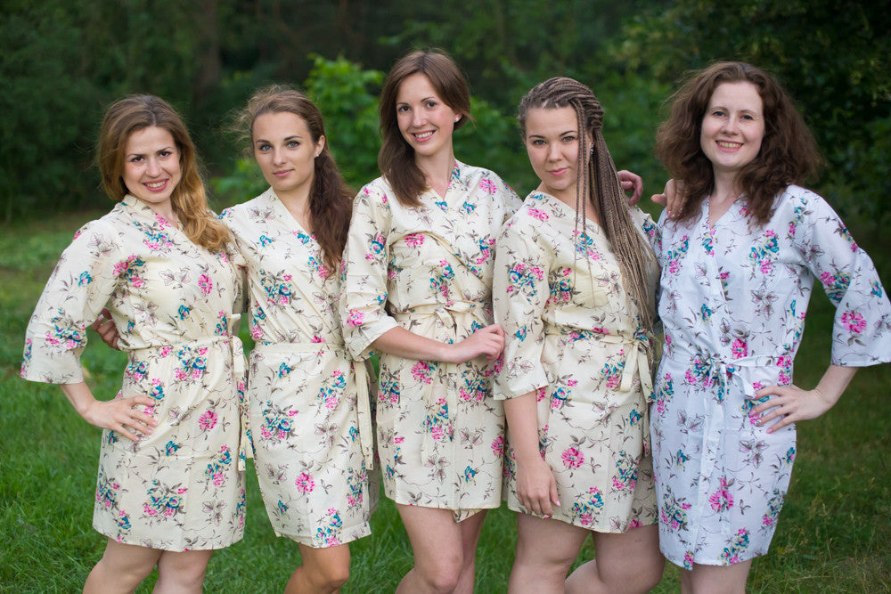 Light Yellow Romantic Floral pattered Robes for bridesmaids | Getting Ready Bridal Robes