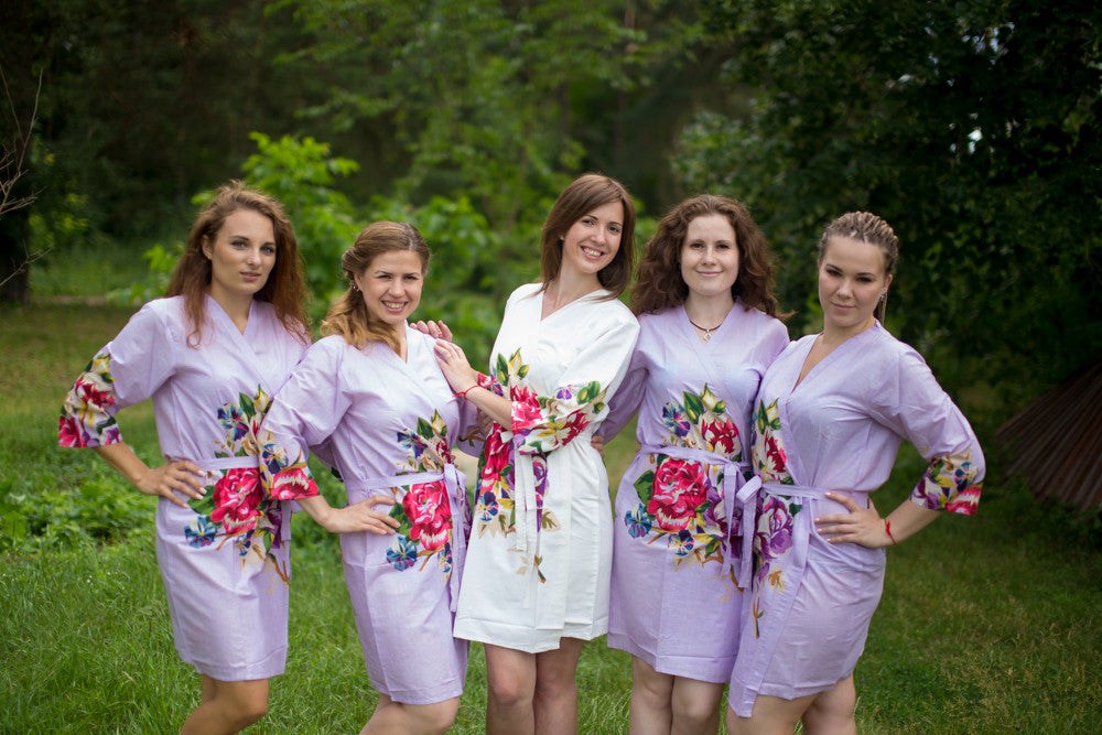 Lilac One long flower pattered Robes for bridesmaids | Getting Ready Bridal Robes