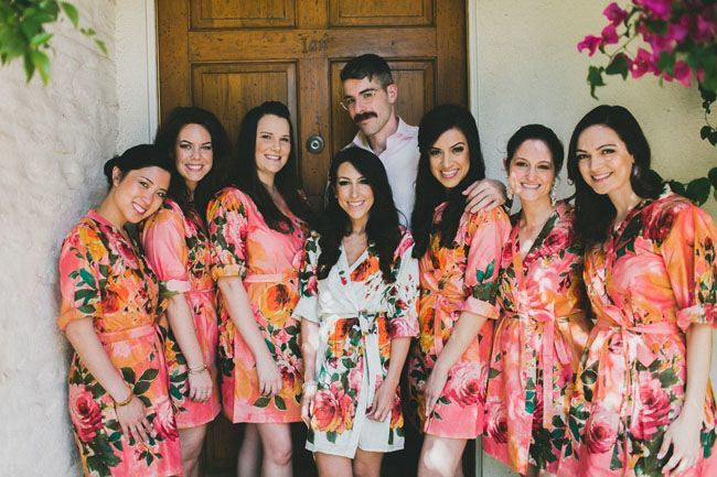  Large Floral Blossom Bridesmaids Robes in Coral