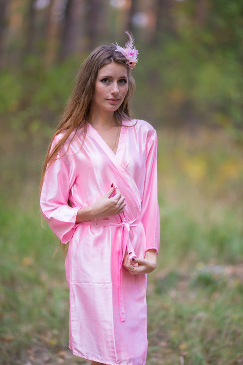 Plain Silk Robes for bridesmaids - Solid Light Pink Color | Getting Ready Bridal Robes