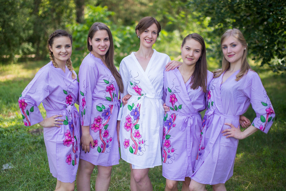 Lilac Swirly Floral Vine Robes for bridesmaids