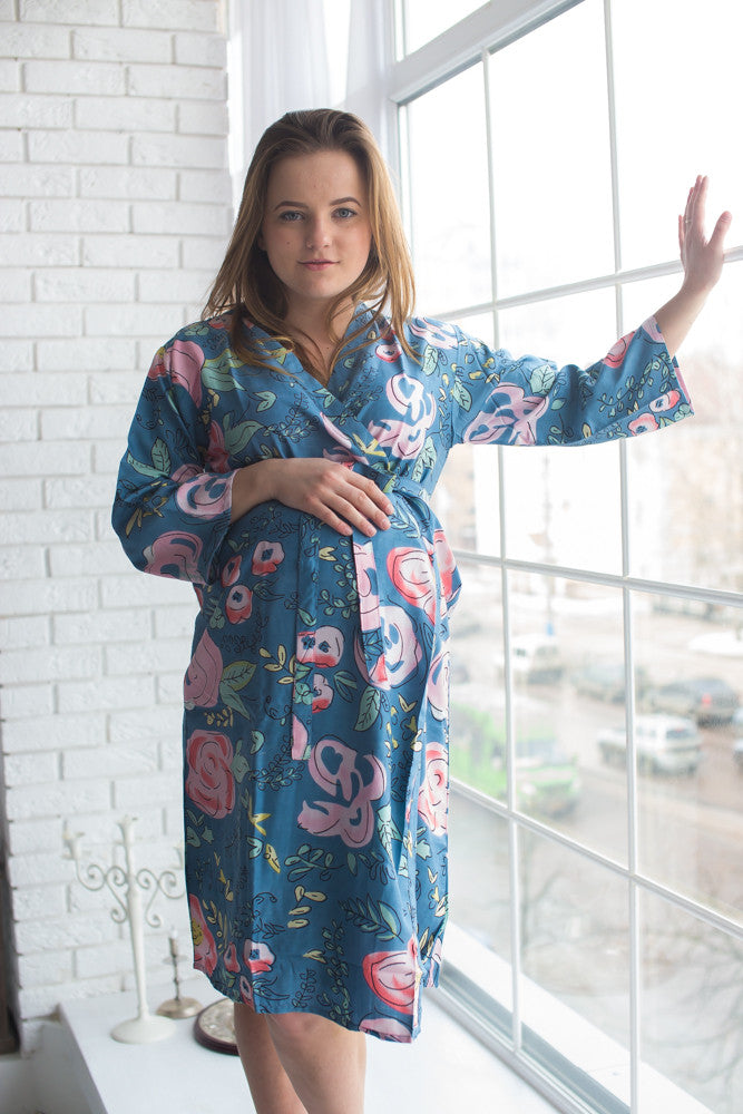Mommies in Dusty Blue Floral Robes