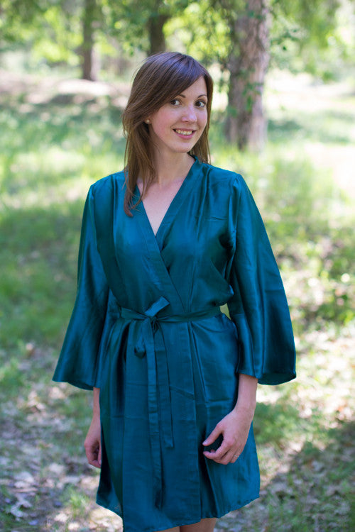 Plain Silk Robes for bridesmaids - Solid Deep Teal Color | Getting Ready Bridal Robes