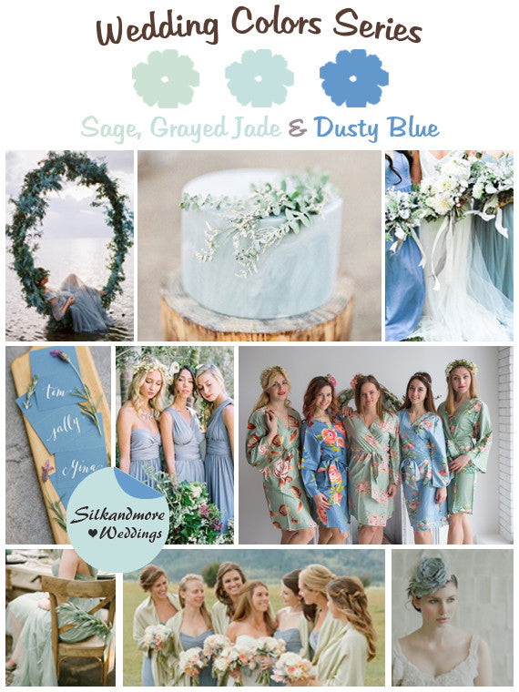 Sage, Grayed Jade and Dusty Blue Wedding Color Robes - Premium Rayon Collection