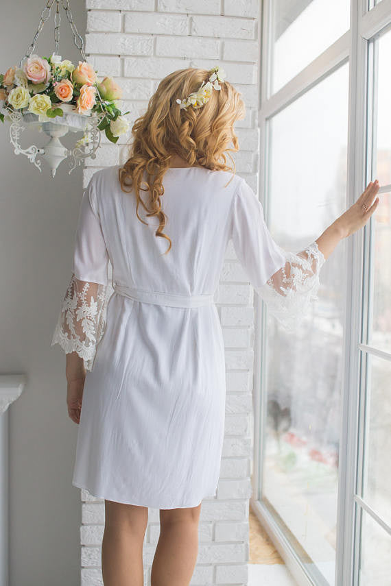 Lace Trimmed Bridal Robe from my Paris Inspirations Collection - Long Leafy Scalloped Lace Cuffs