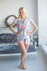 Notched Collar Style Pj Sets in White Whimsical Giggles Pattern 