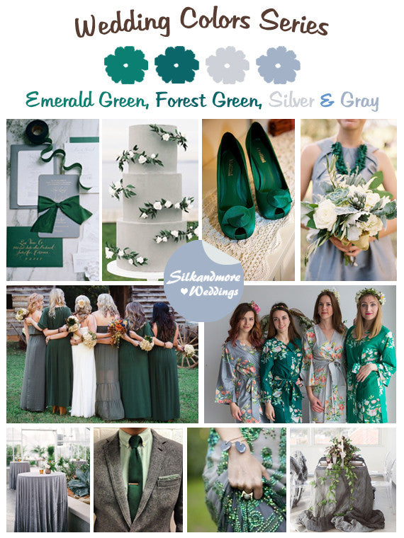 Emerald Green, Forest Green, Silver and Gray Wedding Colors Palette