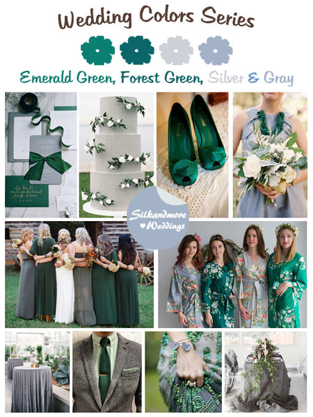 Emerald Green, Forest Green, Silver and Gray Wedding Colors Palette robesbysilkandmore Emerald Green, Forest Green, Silver and Gray Wedding Colors Palette robesbysilkandmore